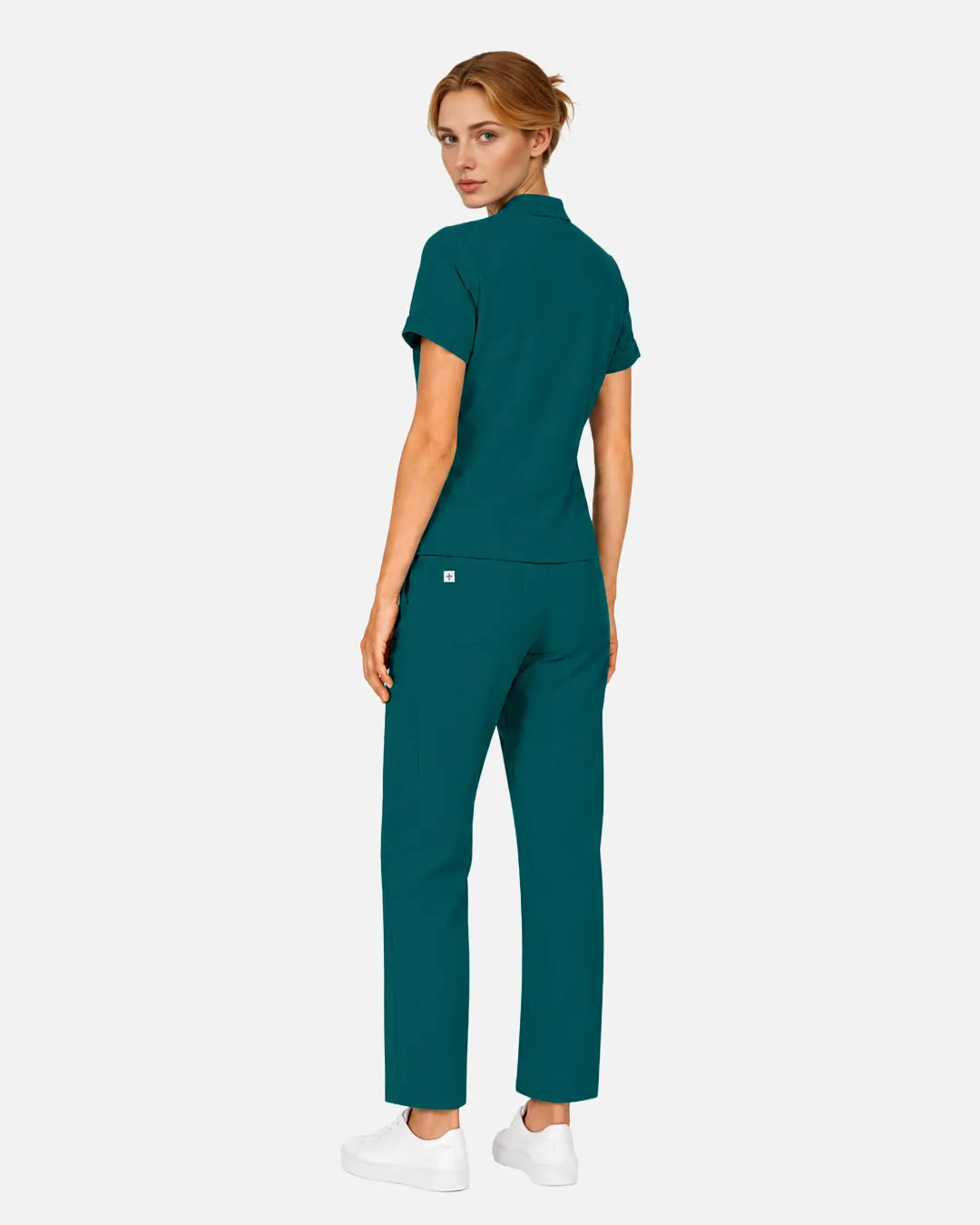 Dark green Eipnare Women's Split V-Neck Tapered Scrub Set - Stretch Medical Scrubs for Women