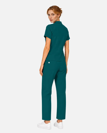 Dark green Eipnare Women's Split V-Neck Tapered Scrub Set - Stretch Medical Scrubs for Women