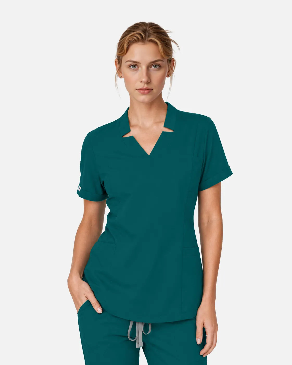 Dark green Eipnare Women's Split V-Neck Scrub Top - Stretch Medical Scrubs for Women