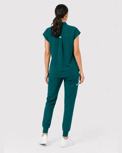 Dark Green Eipnare Women's Henley Sleeveless Jogger Scrub Set - Stretch Medical Scrubs for Women