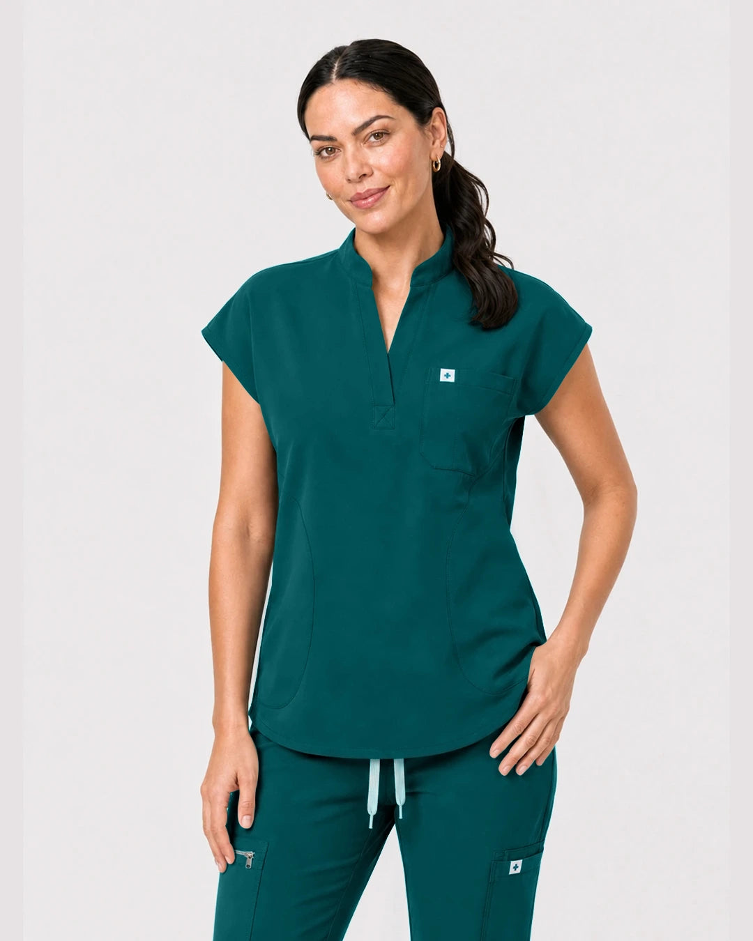 Dark Green Eipnare Women's Henley Sleeveless Jogger Scrub Set - Stretch Medical Scrubs for Women