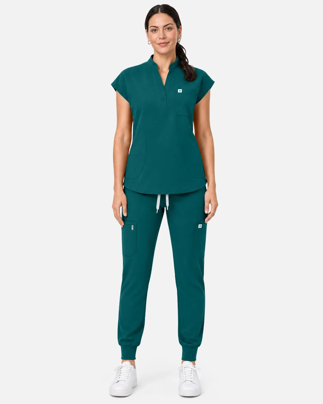 Dark green Eipnare Women's Sleeveless Henley Scrub Top - Stretch Medical Scrubs for Women