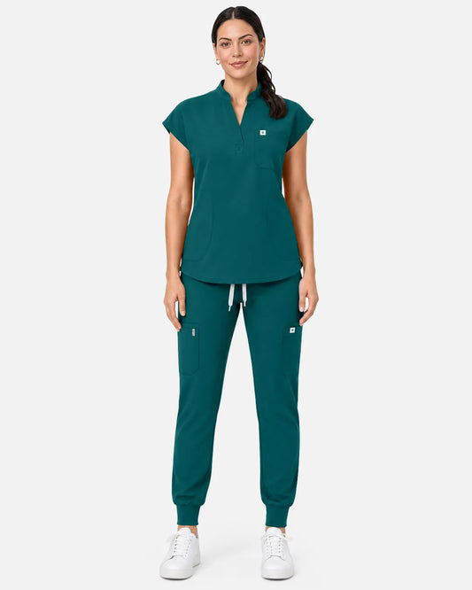 Dark green Eipnare Women's Sleeveless Henley Scrub Top - Stretch Medical Scrubs for Women