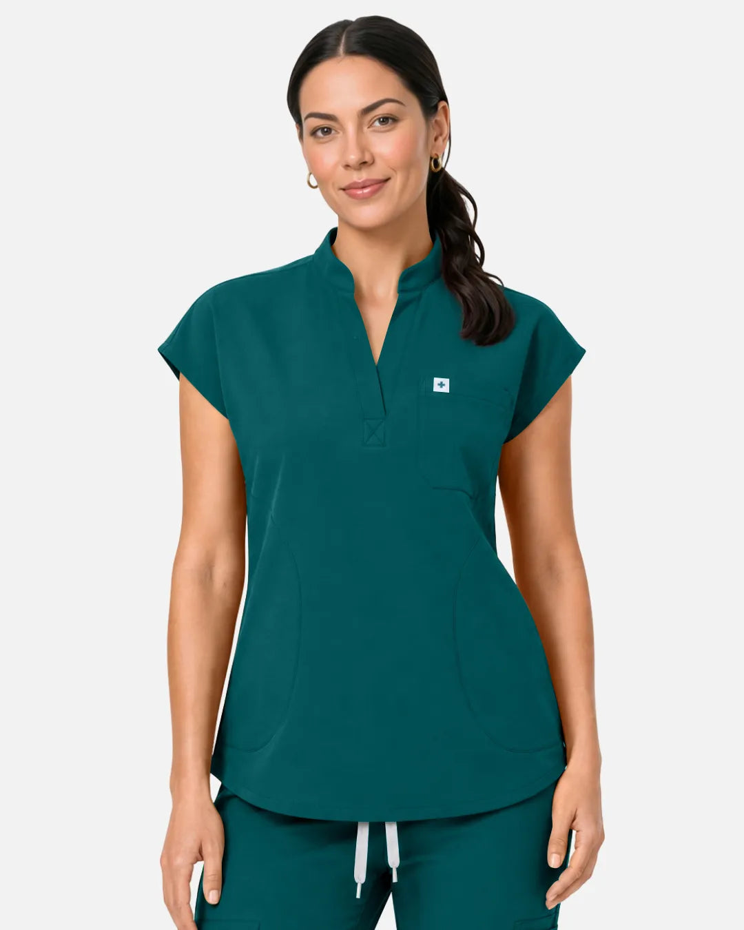 Dark green Eipnare Women's Sleeveless Henley Scrub Top - Stretch Medical Scrubs for Women