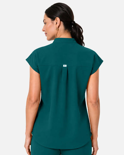 Dark green Eipnare Women's Sleeveless Henley Scrub Top - Stretch Medical Scrubs for Women