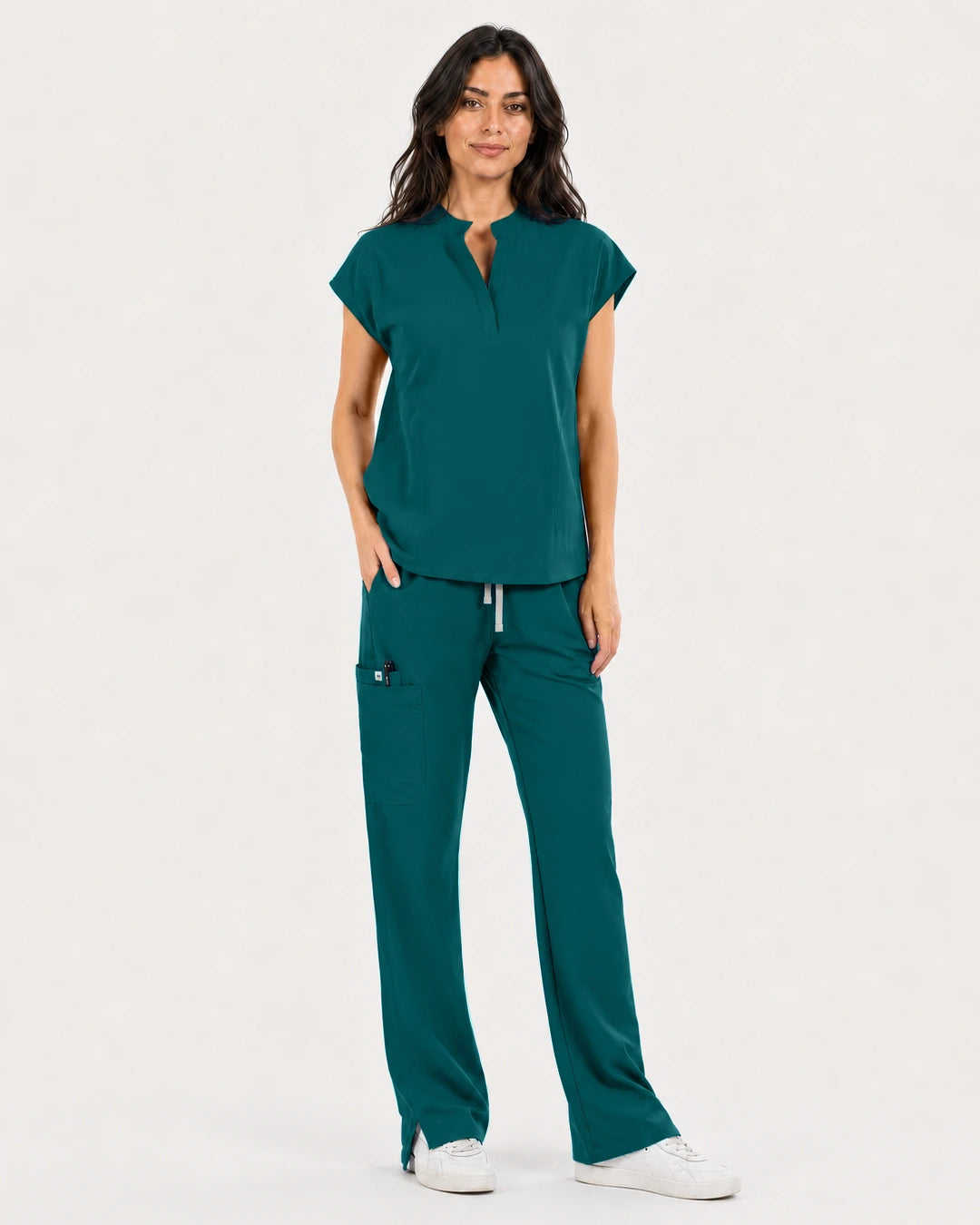 Dark Green Eipnare Women's Mandarin Sleeveless Straight-Leg Scrub Set - Stretch Medical Scrubs for Women