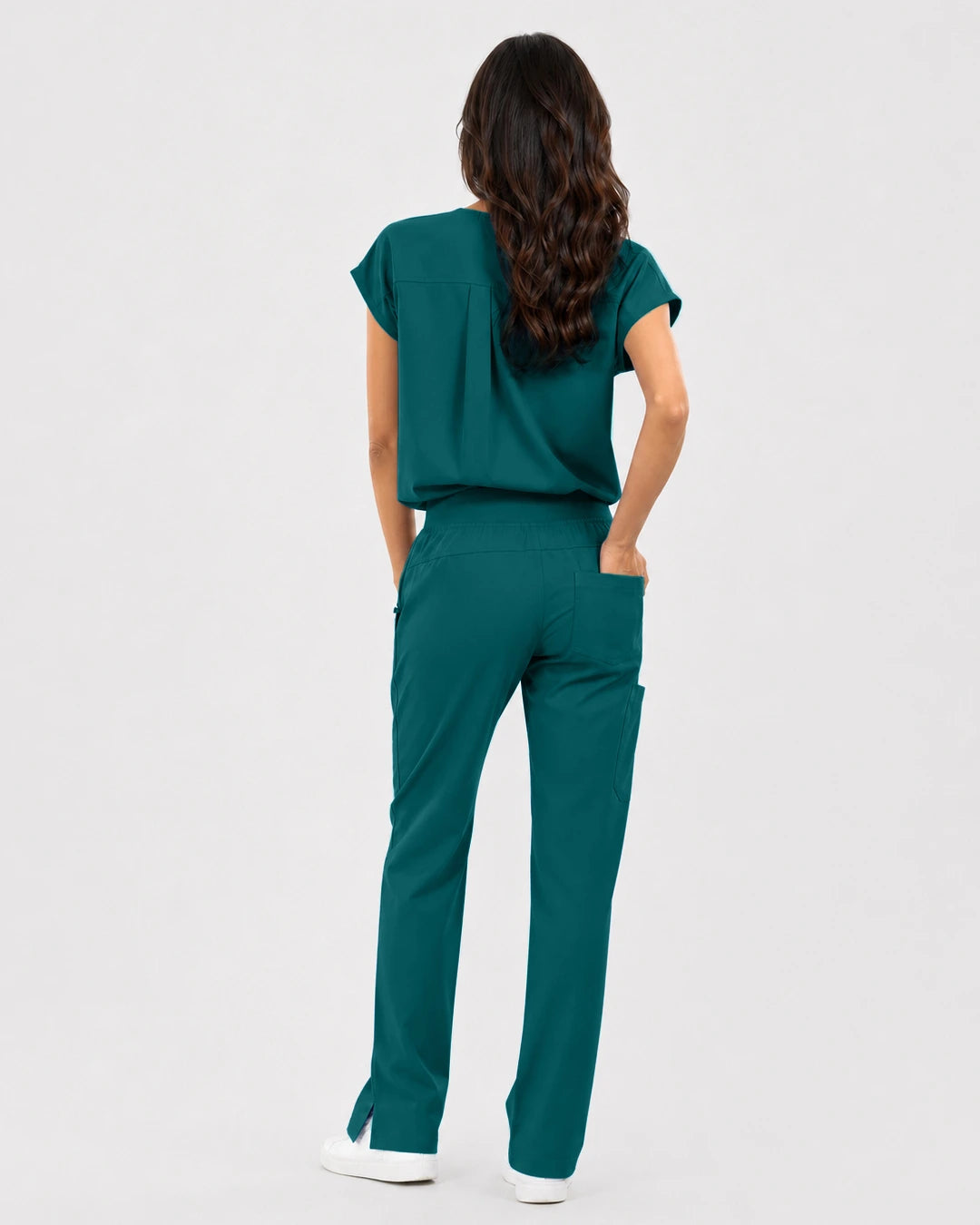 Dark Green Eipnare Women's Mandarin Sleeveless Straight-Leg Scrub Set - Stretch Medical Scrubs for Women