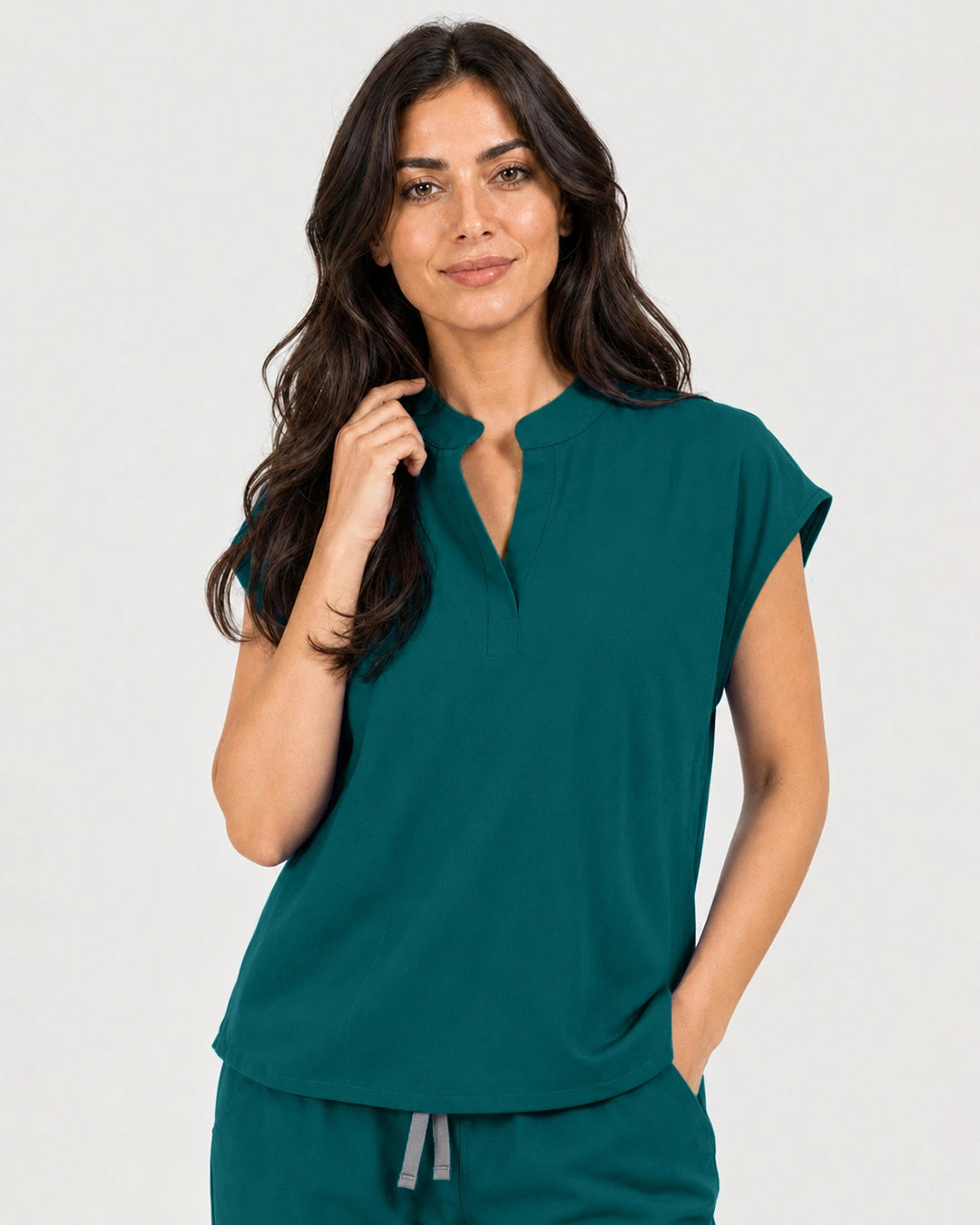 Dark Green Eipnare Women's Mandarin Sleeveless Straight-Leg Scrub Set - Stretch Medical Scrubs for Women