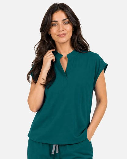 Dark green Eipnare Women's Sleeveless Mandarin Collar Scrub Top - Stretch Medical Scrubs for Women
