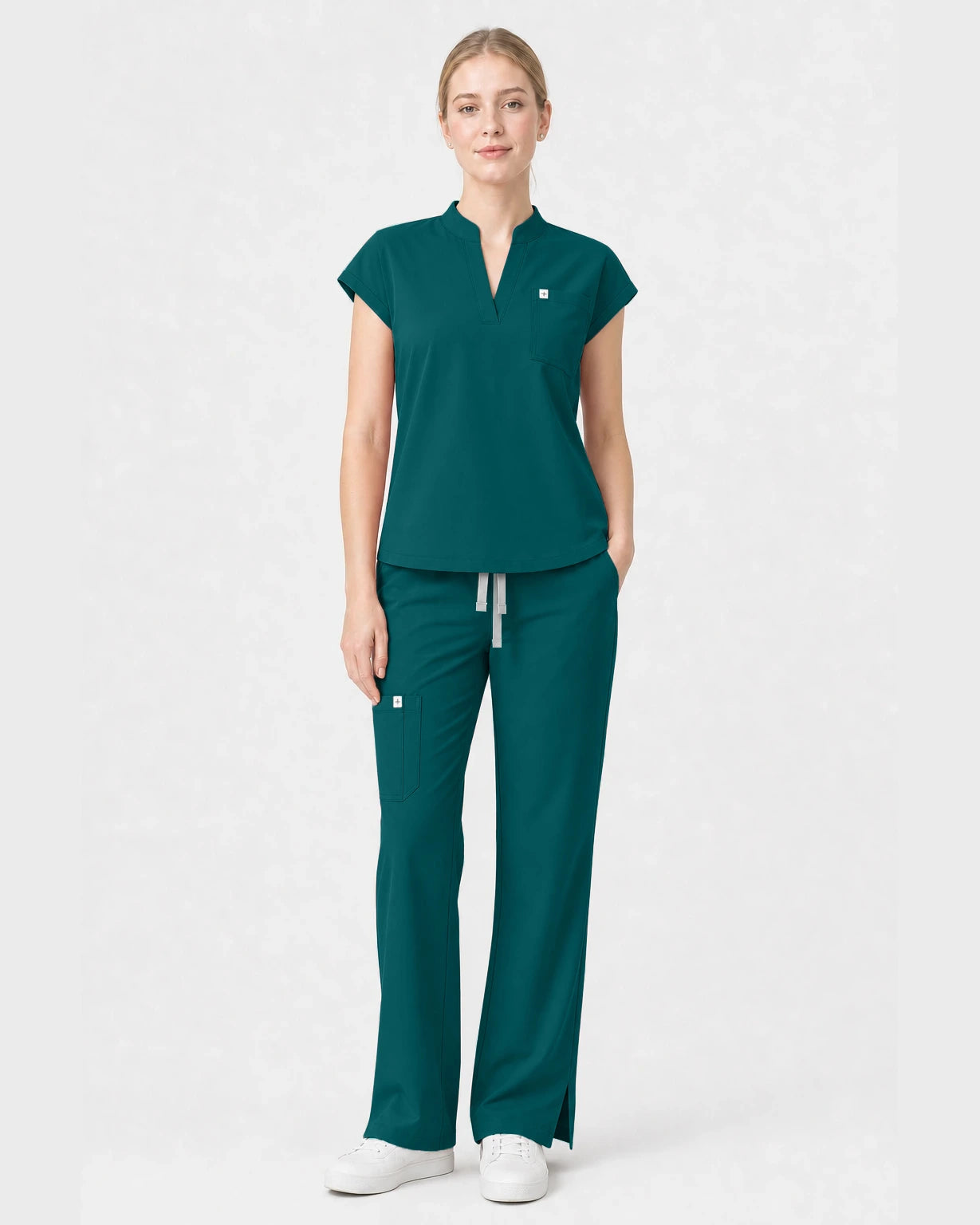 Dark Green Eipnare Women's Henley Sleeveless Straight-Leg Scrub Set - Stretch Medical Scrubs for Women