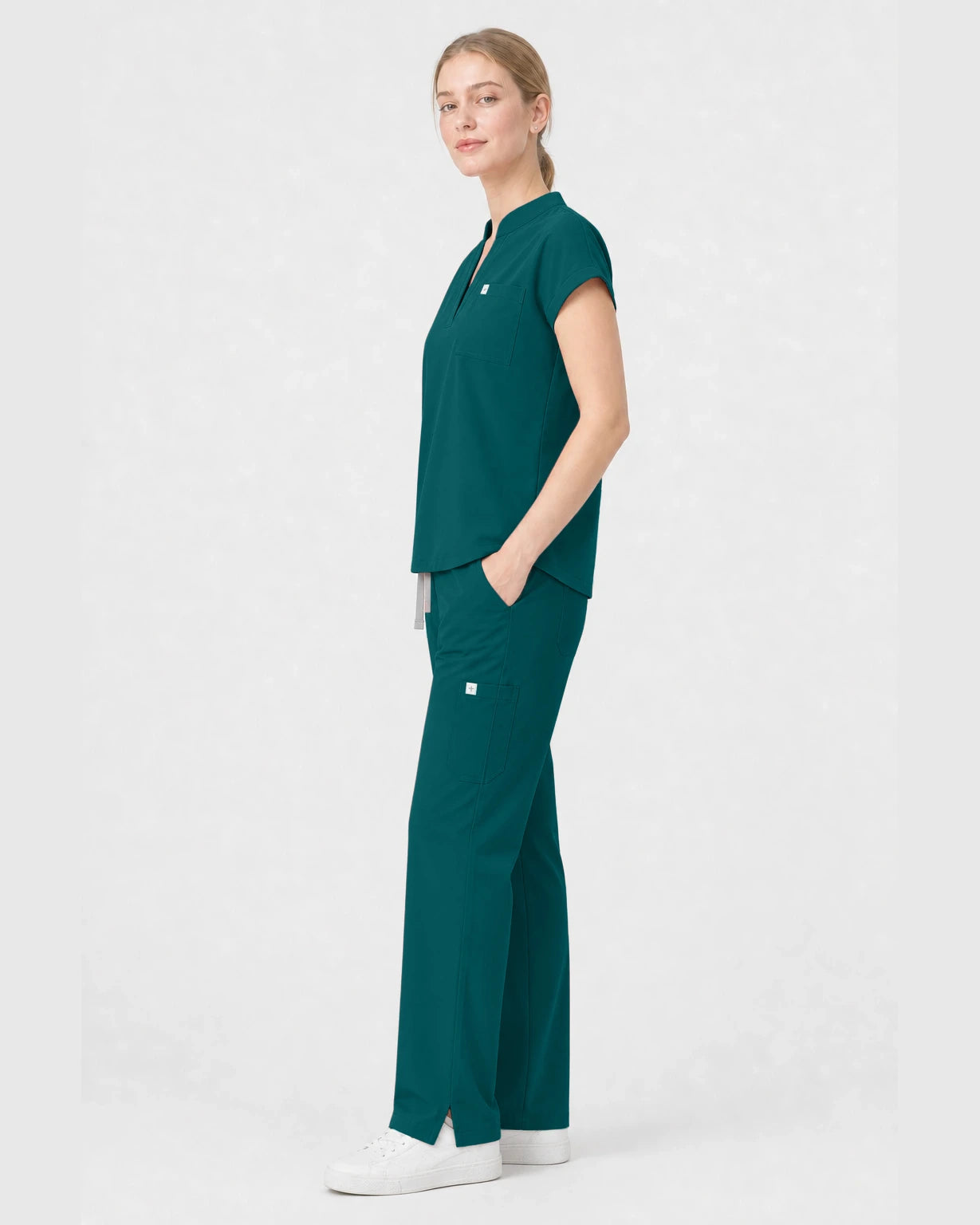 Dark Green Eipnare Women's Henley Sleeveless Straight-Leg Scrub Set - Stretch Medical Scrubs for Women