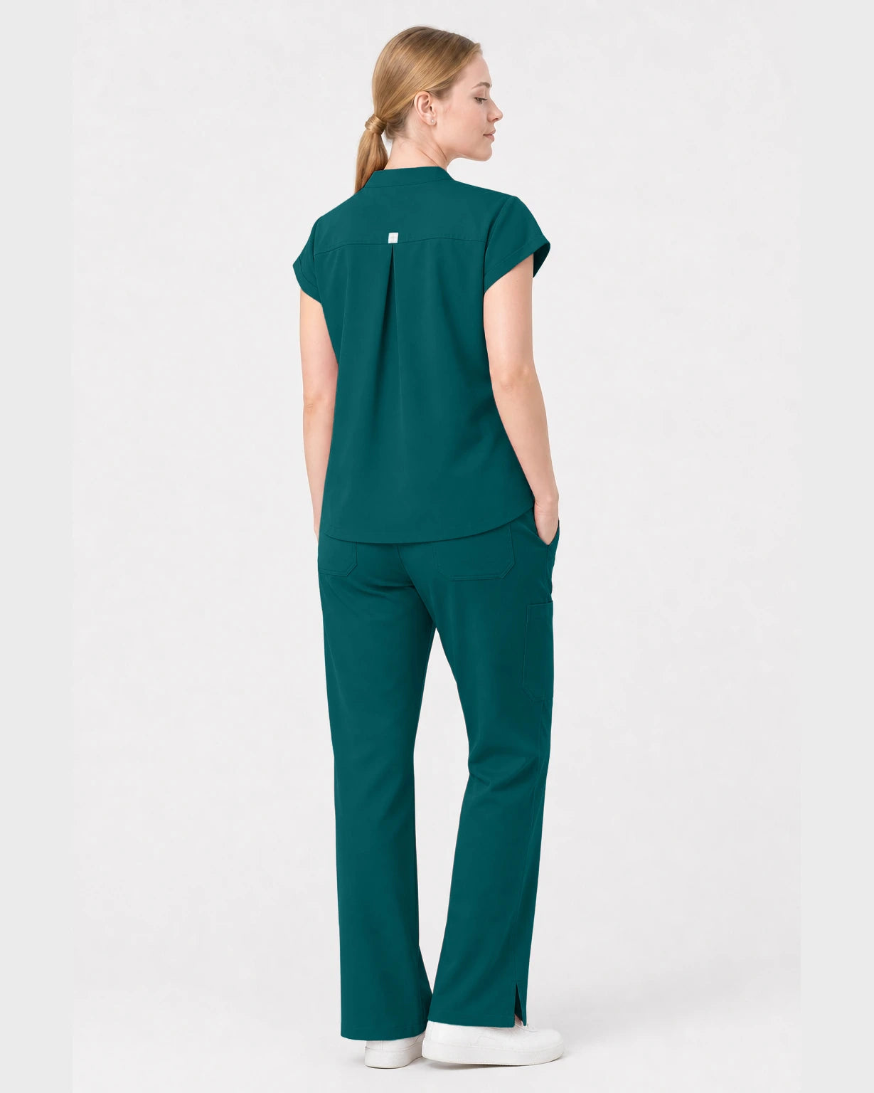 Dark Green Eipnare Women's Henley Sleeveless Straight-Leg Scrub Set - Stretch Medical Scrubs for Women
