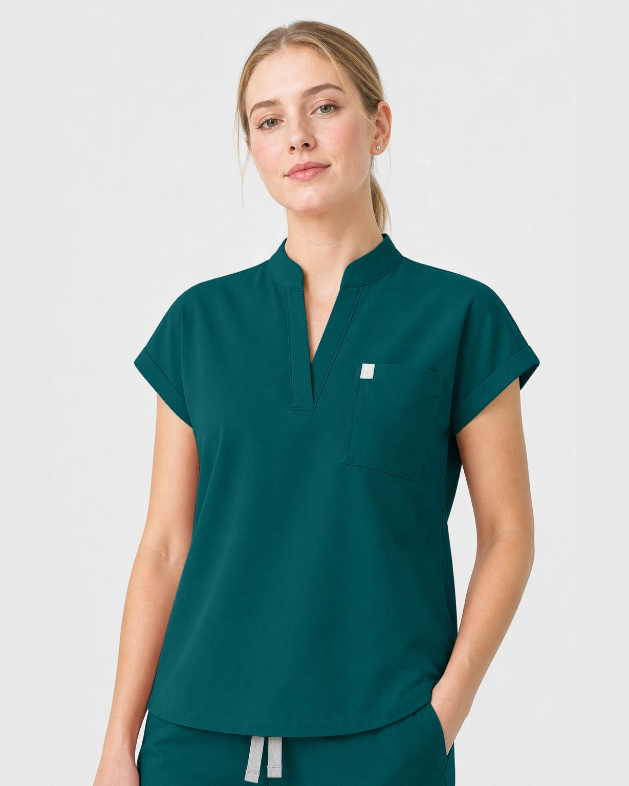 Dark Green Eipnare Women's Henley Sleeveless Straight-Leg Scrub Set - Stretch Medical Scrubs for Women