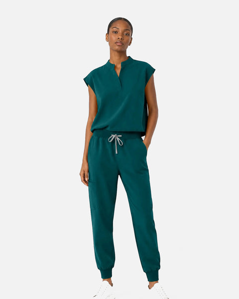 Eipnare Women's Sleeveless Mandarin Collar Jogger Uniform Set - Dark Green