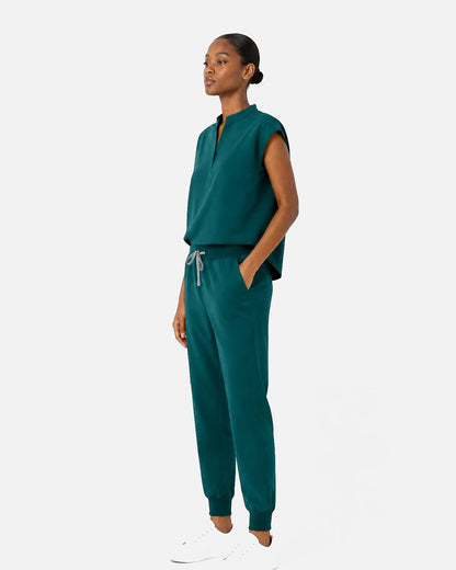 Dark Green – Eipnare Women's Sleeveless Mandarin Collar Jogger Uniform Set – product image 02