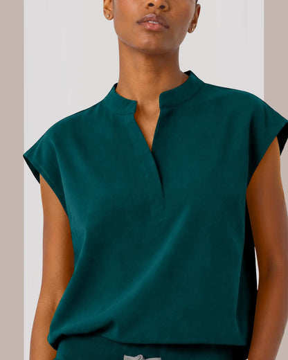 Dark Green Eipnare Women's Sleeveless Mandarin Collar Jogger Scrub Set - Stretch Medical Scrubs for Women
