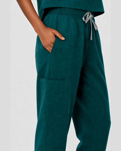Dark Green Eipnare Women's Sleeveless Mandarin Collar Jogger Scrub Set - Stretch Medical Scrubs for Women