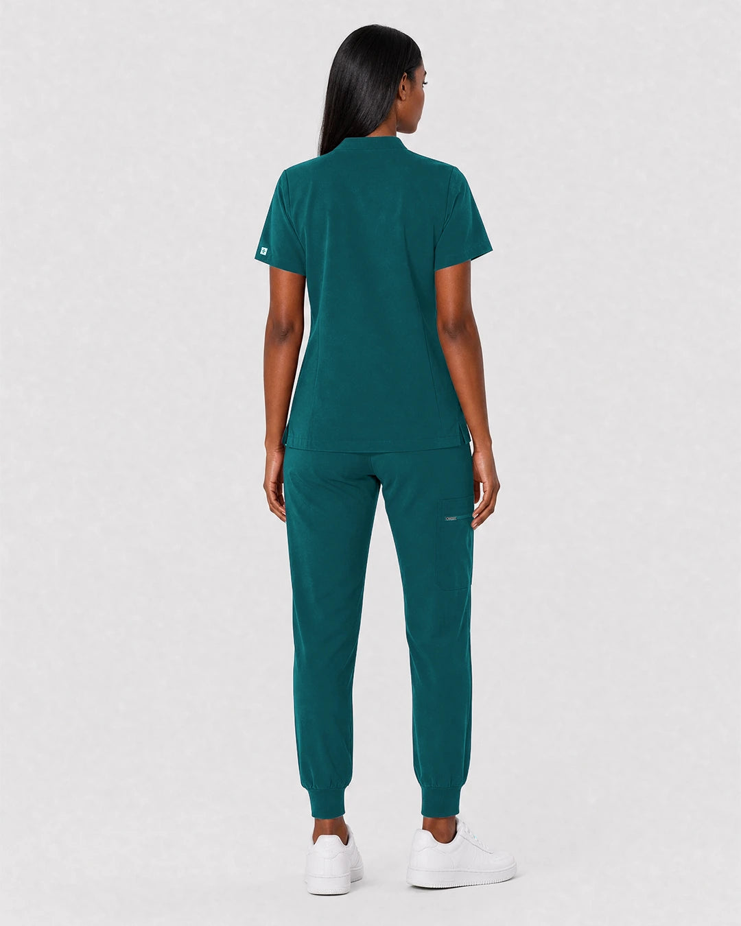 Dark Green Eipnare Women's Split V-Neck Cargo Jogger Scrub Set - Stretch Medical Scrubs for Women