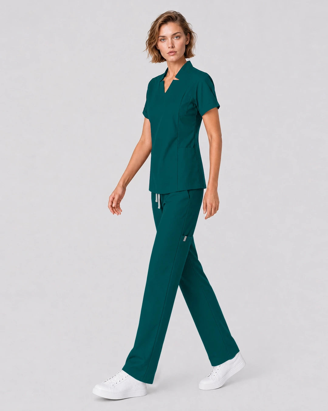 Dark Green Eipnare Women's Split V-Neck Tapered Scrub Set - Stretch Medical Scrubs for Women