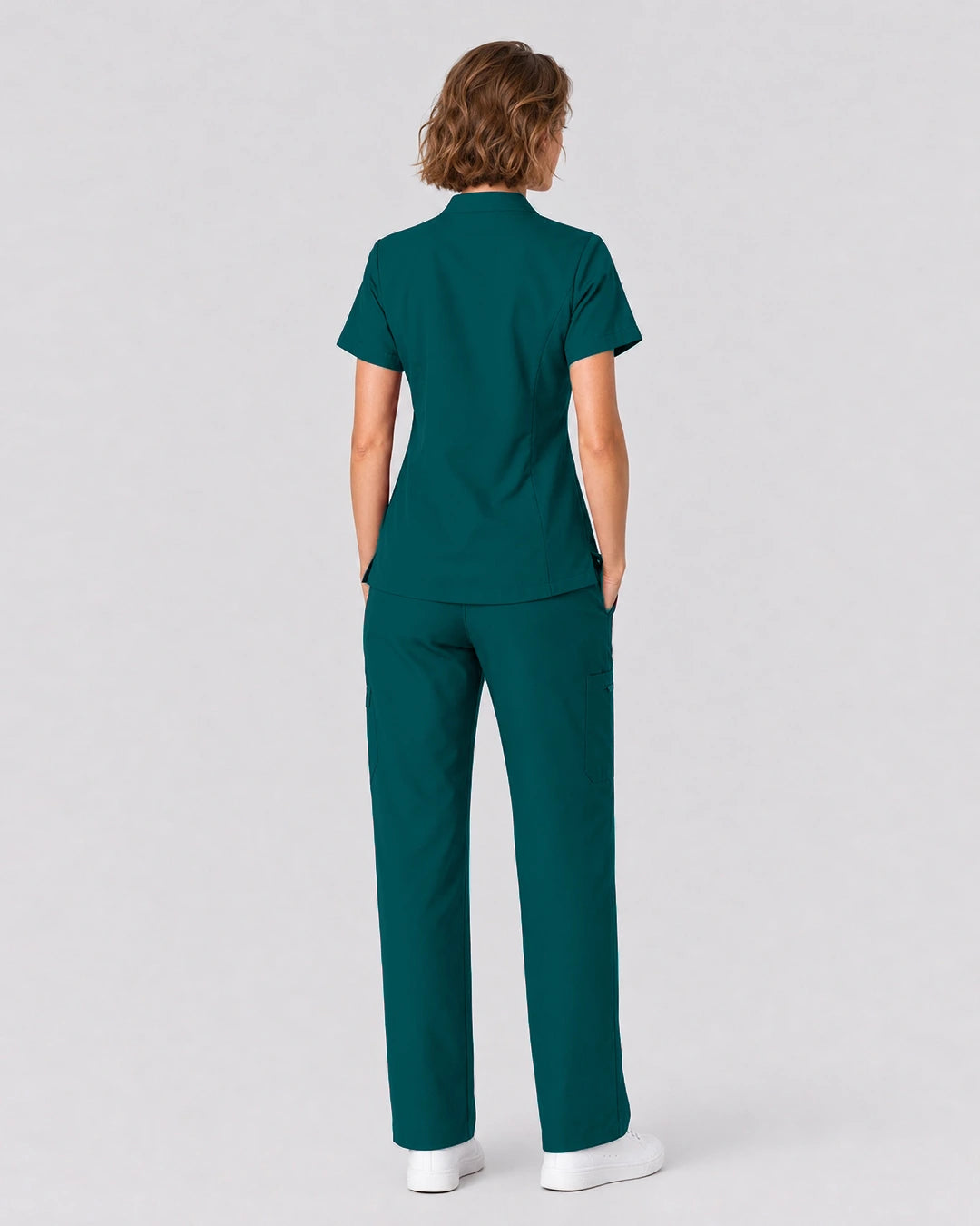 Dark Green Eipnare Women's Split V-Neck Tapered Scrub Set - Stretch Medical Scrubs for Women