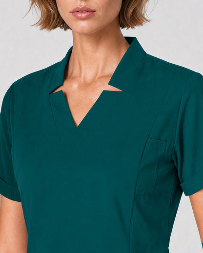 Dark Green Eipnare Women's Split V-Neck Tapered Scrub Set - Stretch Medical Scrubs for Women