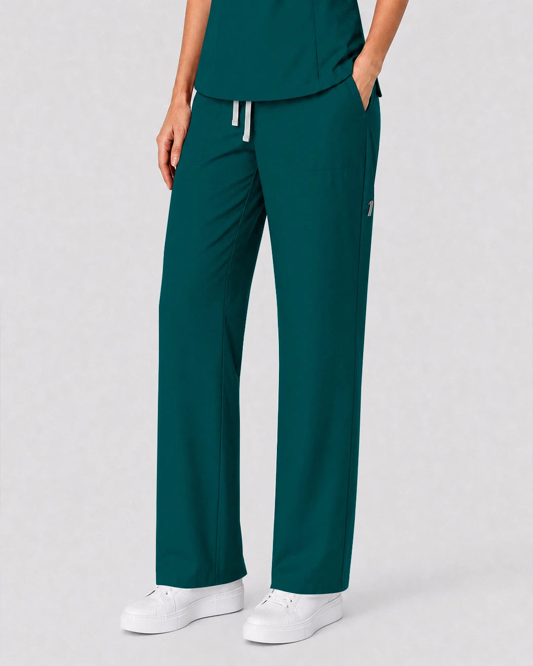 Dark Green Eipnare Women's Split V-Neck Tapered Scrub Set - Stretch Medical Scrubs for Women