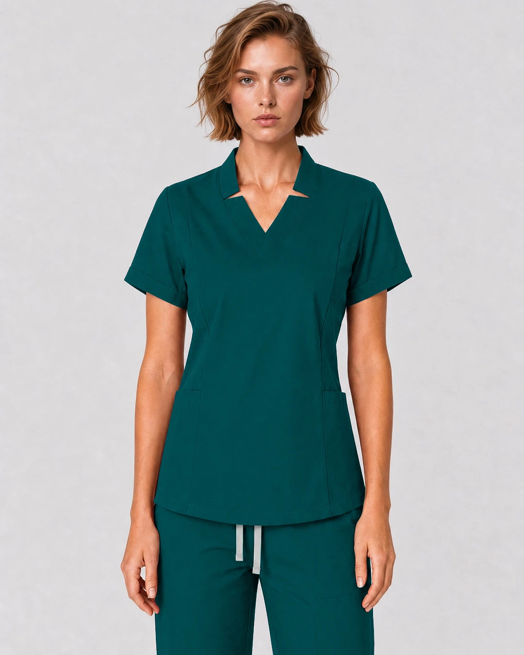 Dark Green Eipnare Women's Split V-Neck Tapered Scrub Set - Stretch Medical Scrubs for Women