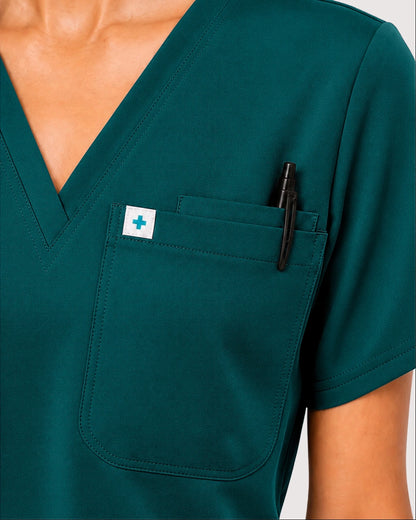 Dark Green Eipnare Women's Knit V-Neck Jogger Scrub Set - Stretch Medical Scrubs for Women