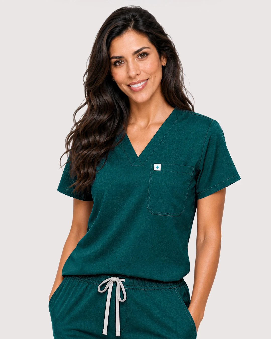 Dark Green Eipnare Women's Knit V-Neck Jogger Scrub Set - Stretch Medical Scrubs for Women