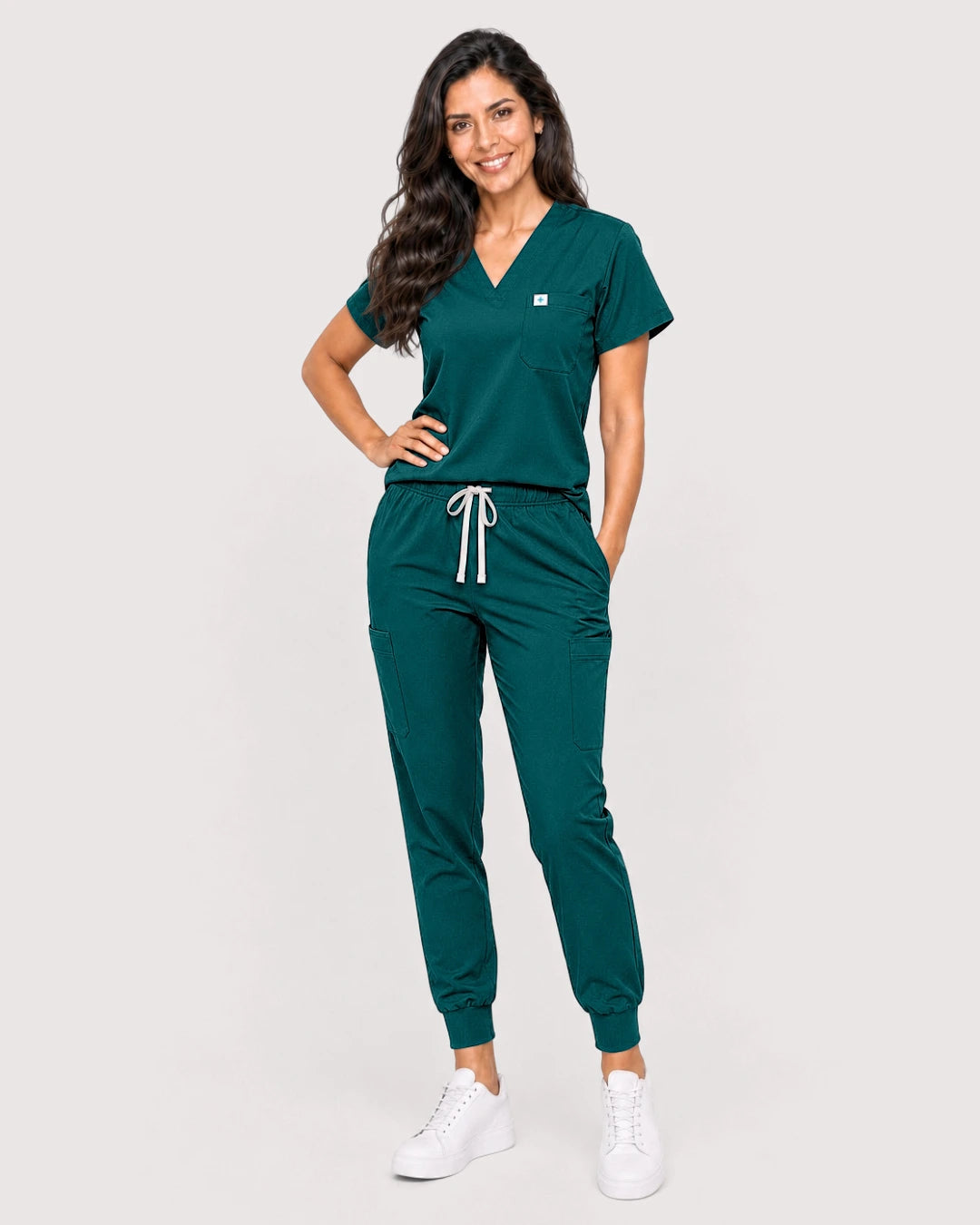 Dark Green Eipnare Women's Knit V-Neck Jogger Scrub Set - Stretch Medical Scrubs for Women
