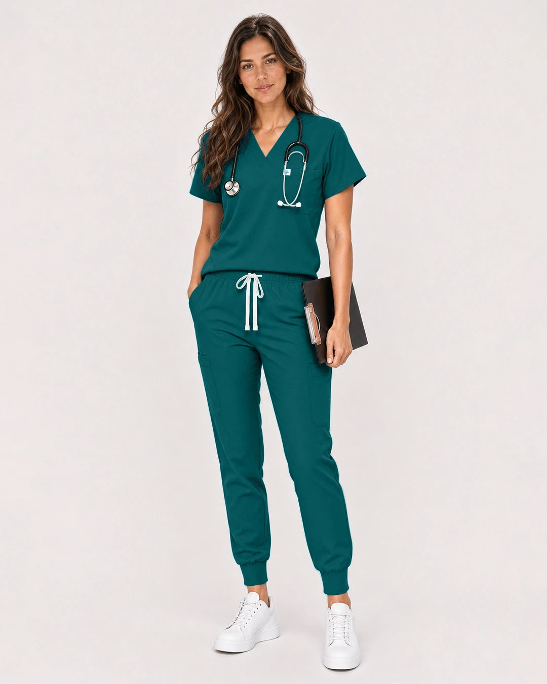 Dark Green Eipnare Women's Classic V-Neck Jogger Scrub Set - Stretch Medical Scrubs for Women