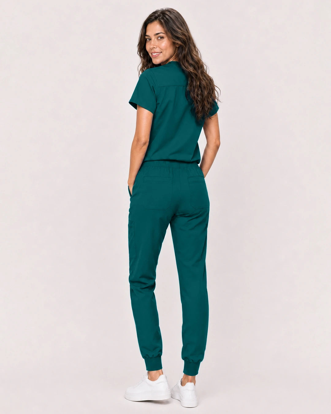 Dark Green Eipnare Women's Classic V-Neck Jogger Scrub Set - Stretch Medical Scrubs for Women