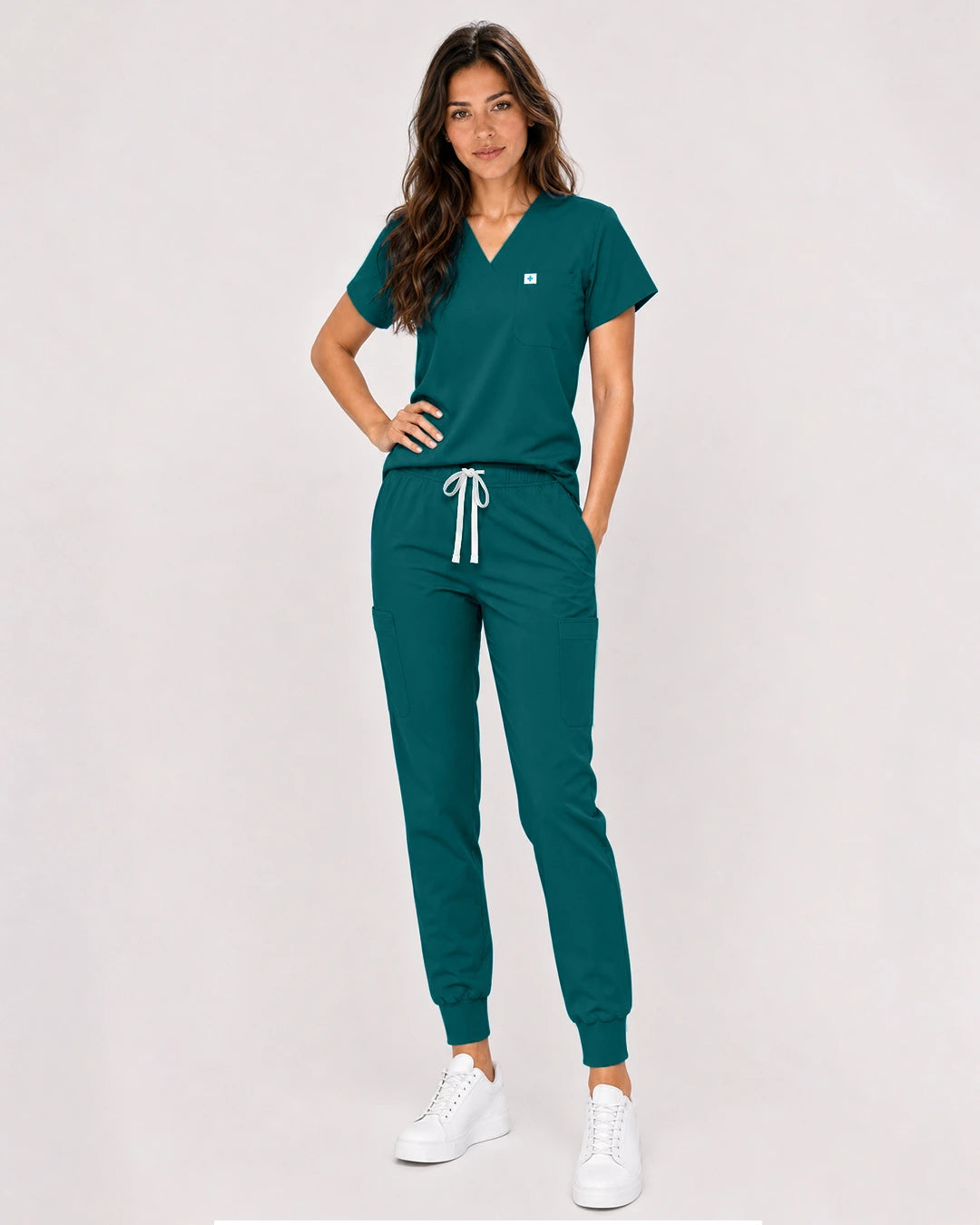 Dark Green Eipnare Women's Classic V-Neck Jogger Scrub Set - Stretch Medical Scrubs for Women
