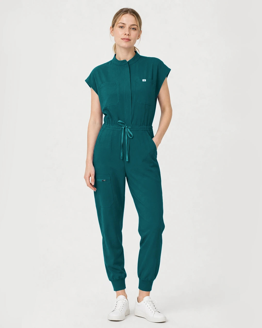 Dark Green Eipnare Women's Zip-Front Sleeveless Scrub Jumpsuit - Stretch Medical Scrubs for Women