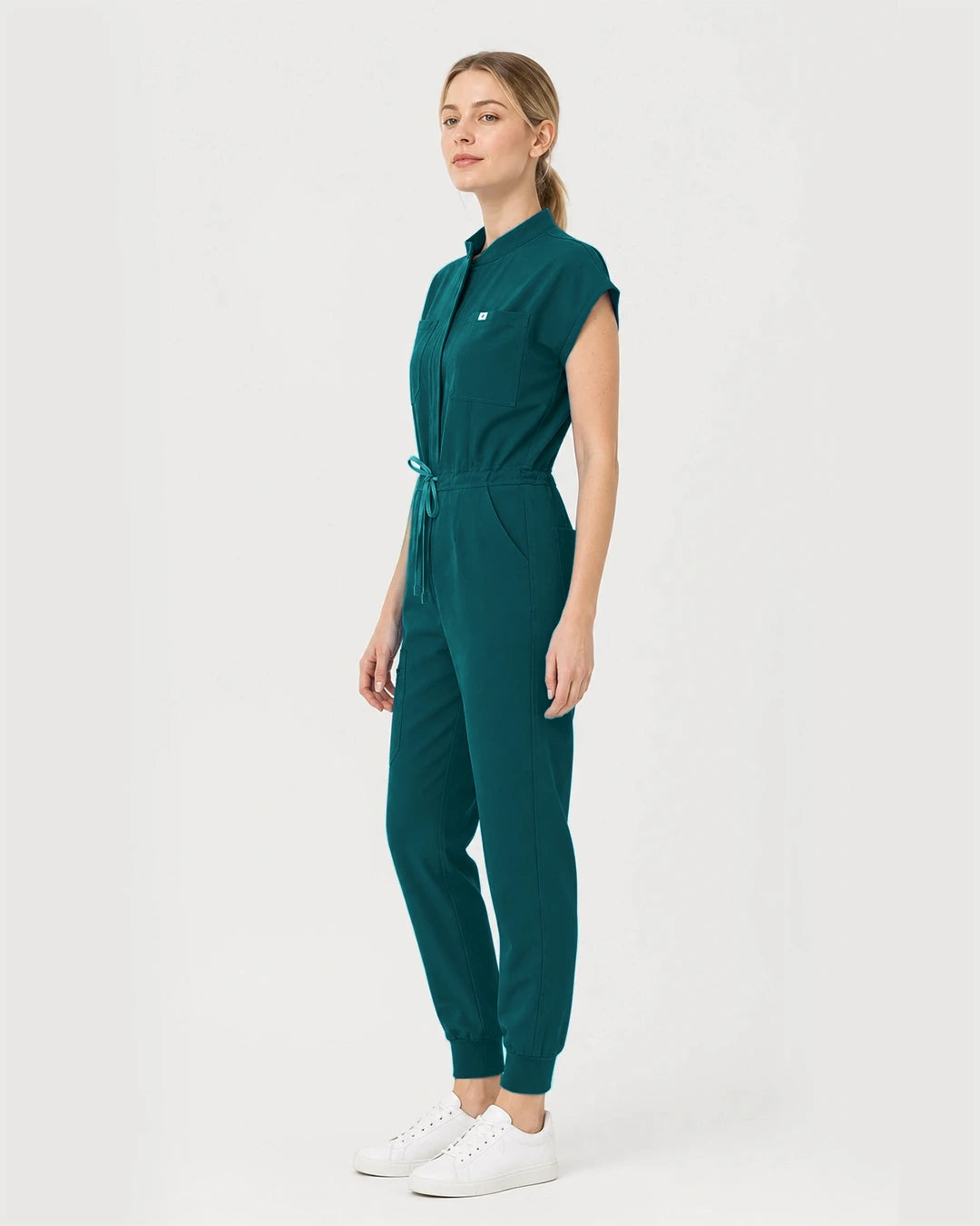 Dark Green Eipnare Women's Zip-Front Sleeveless Scrub Jumpsuit - Stretch Medical Scrubs for Women