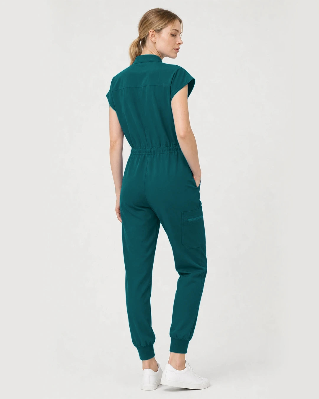 Dark Green Eipnare Women's Zip-Front Sleeveless Scrub Jumpsuit - Stretch Medical Scrubs for Women