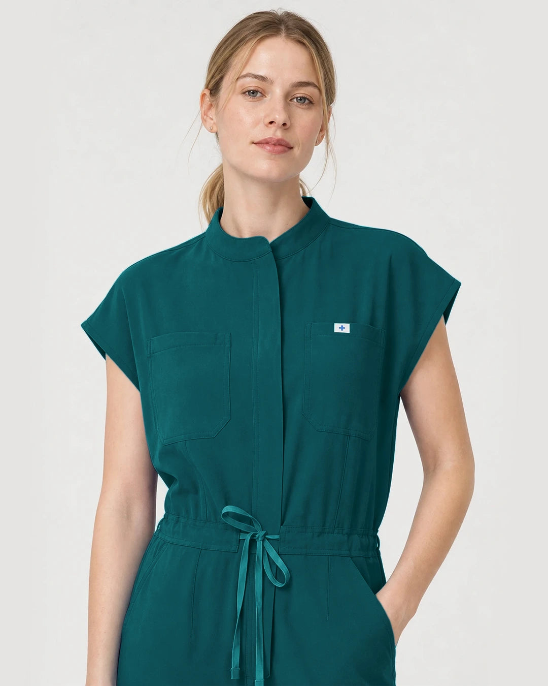 Dark Green Eipnare Women's Zip-Front Sleeveless Scrub Jumpsuit - Stretch Medical Scrubs for Women