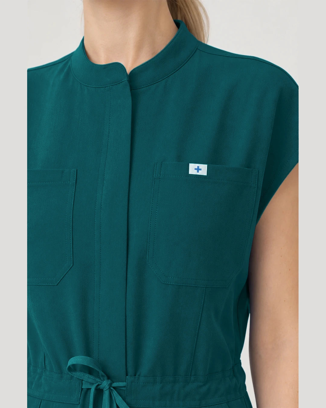 Dark Green Eipnare Women's Zip-Front Sleeveless Scrub Jumpsuit - Stretch Medical Scrubs for Women