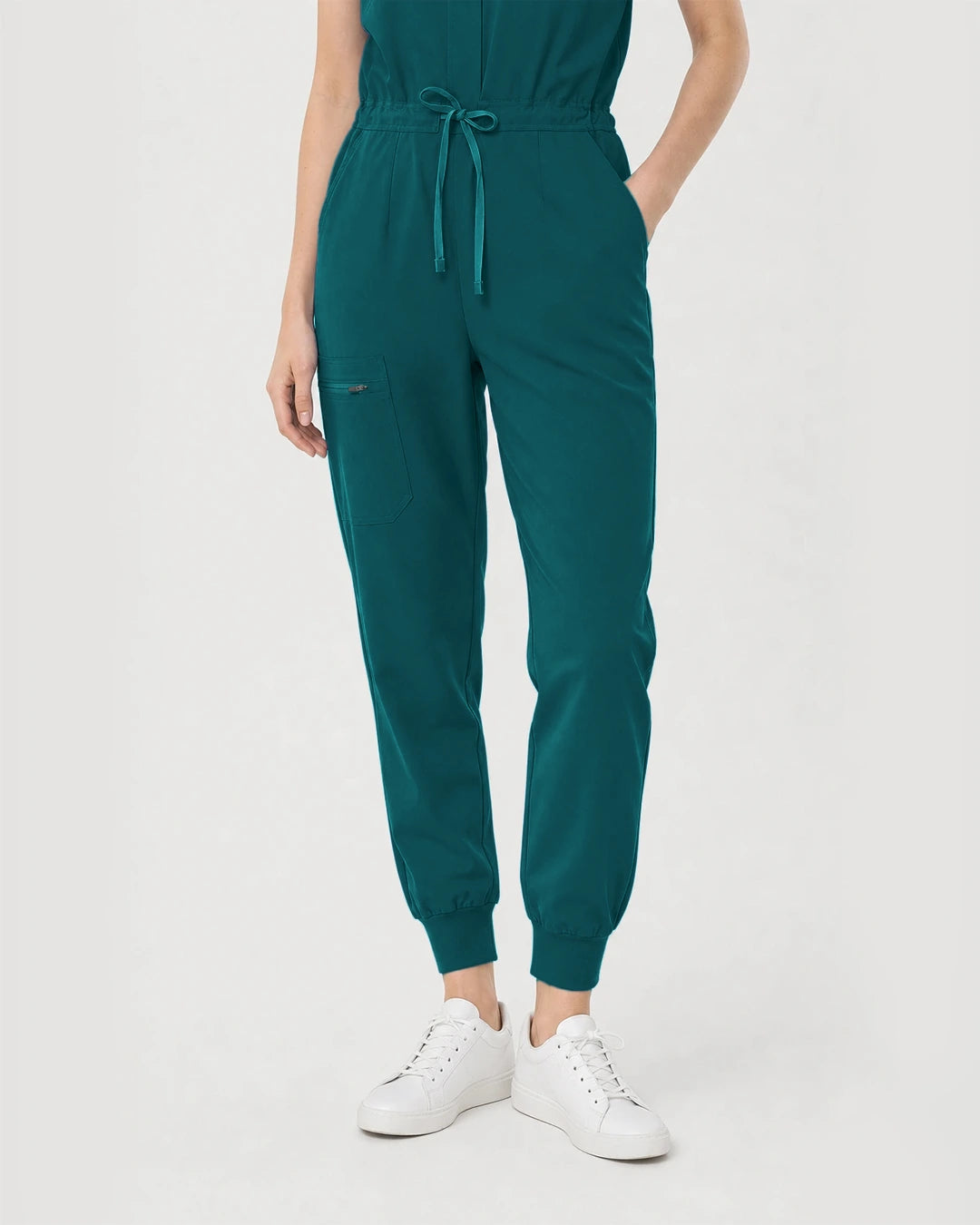 Dark Green Eipnare Women's Zip-Front Sleeveless Scrub Jumpsuit - Stretch Medical Scrubs for Women