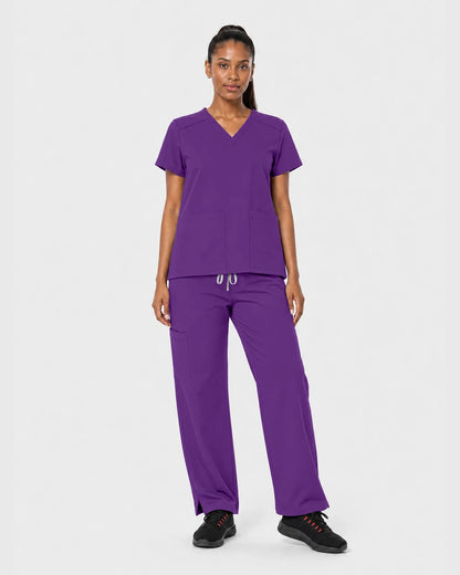 Dark Purple Eipnare Women's 15-Pocket V-Neck Jogger Scrub Set - Stretch Medical Scrubs for Women