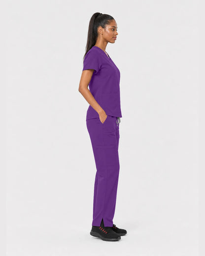 Dark Purple Eipnare Women's 15-Pocket V-Neck Jogger Scrub Set - Stretch Medical Scrubs for Women