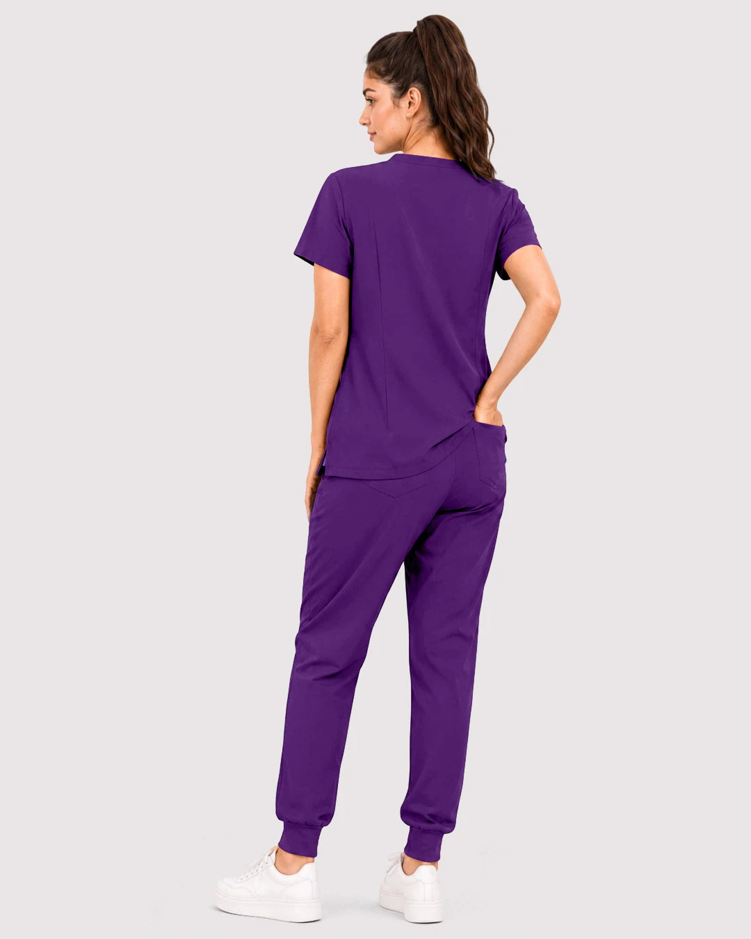 Dark Purple Eipnare Women's 3-Pocket V-Neck Jogger Scrub Set - Stretch Medical Scrubs for Women
