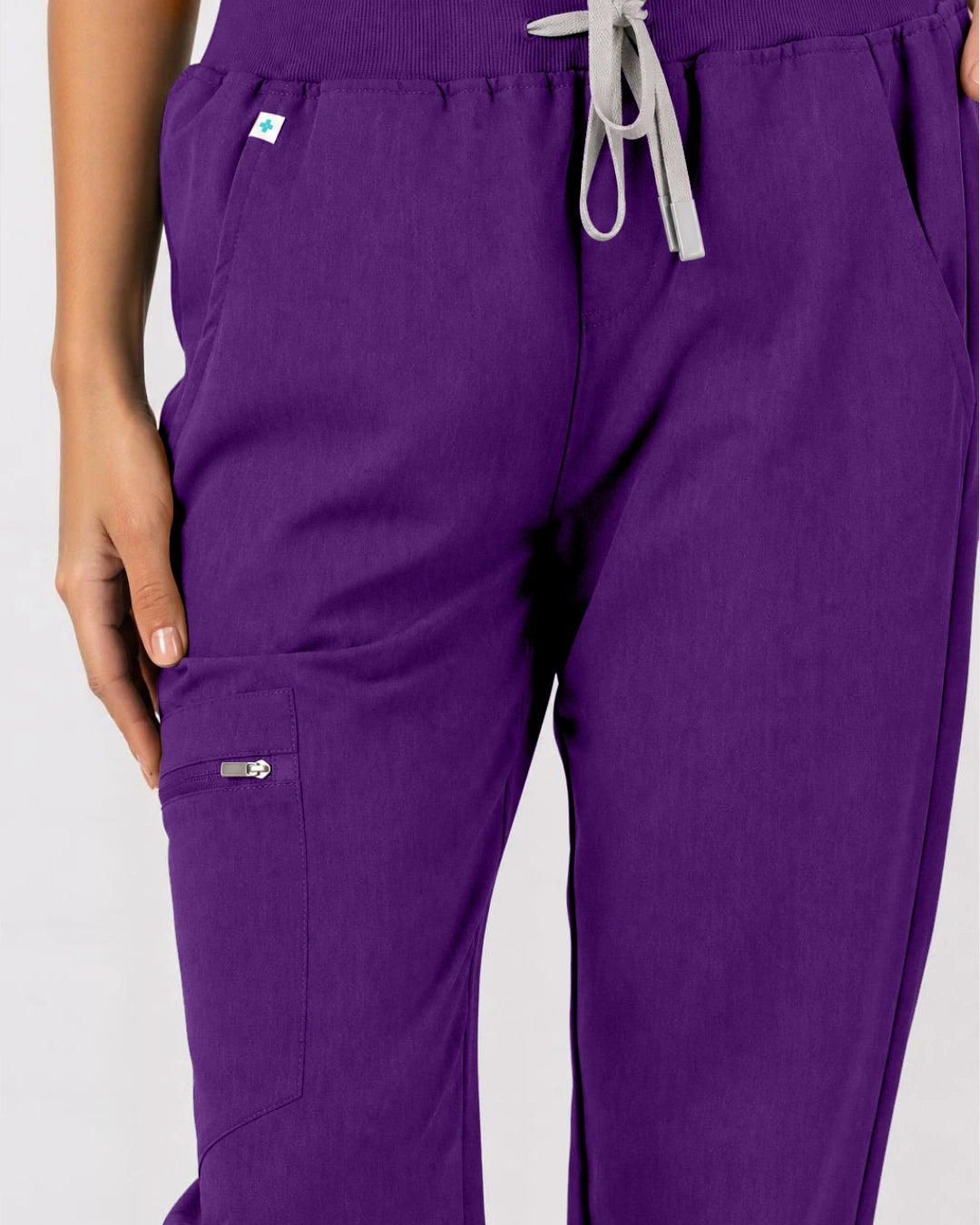 Dark Purple Eipnare Women's 3-Pocket V-Neck Jogger Scrub Set - Stretch Medical Scrubs for Women