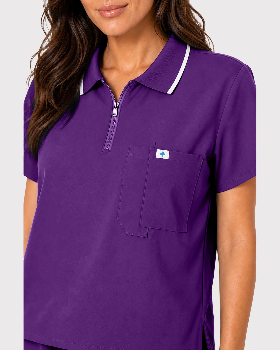 Dark Purple Eipnare Women's Zip Polo Straight-Leg Scrub Set - Stretch Medical Scrubs for Women
