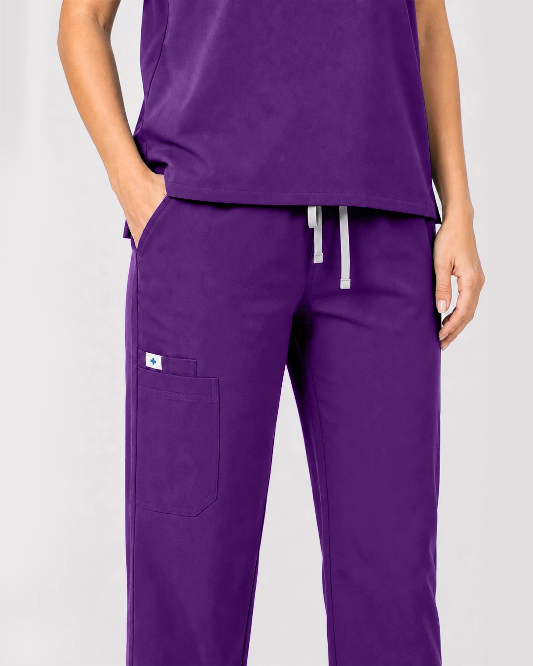 Dark Purple Eipnare Women's Zip Polo Straight-Leg Scrub Set - Stretch Medical Scrubs for Women