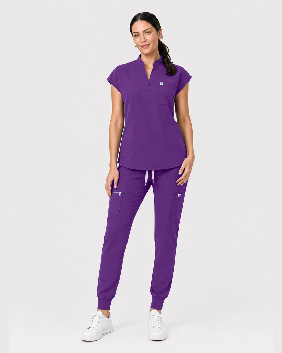 Dark Purple Eipnare Women's Henley Sleeveless Jogger Scrub Set - Stretch Medical Scrubs for Women
