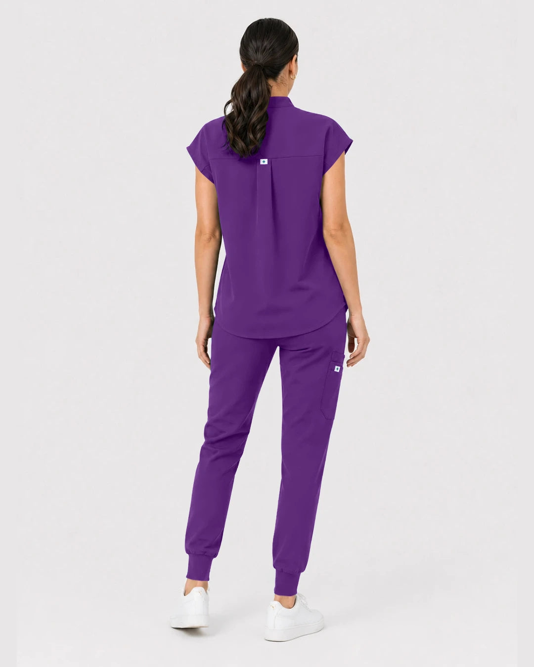 Dark Purple Eipnare Women's Henley Sleeveless Jogger Scrub Set - Stretch Medical Scrubs for Women