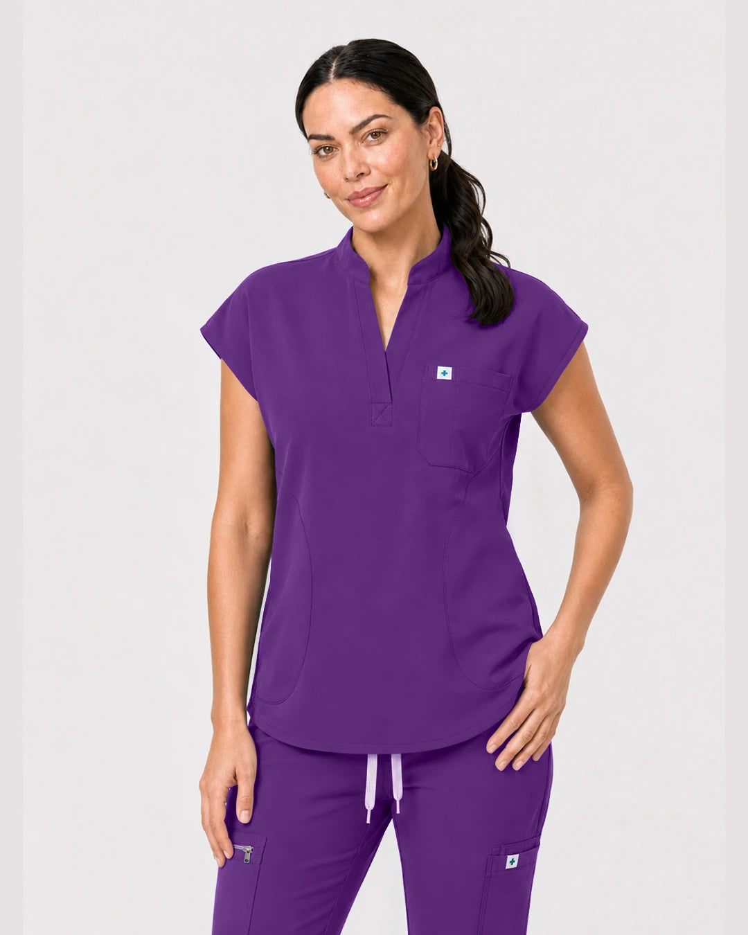 Dark Purple Eipnare Women's Henley Sleeveless Jogger Scrub Set - Stretch Medical Scrubs for Women
