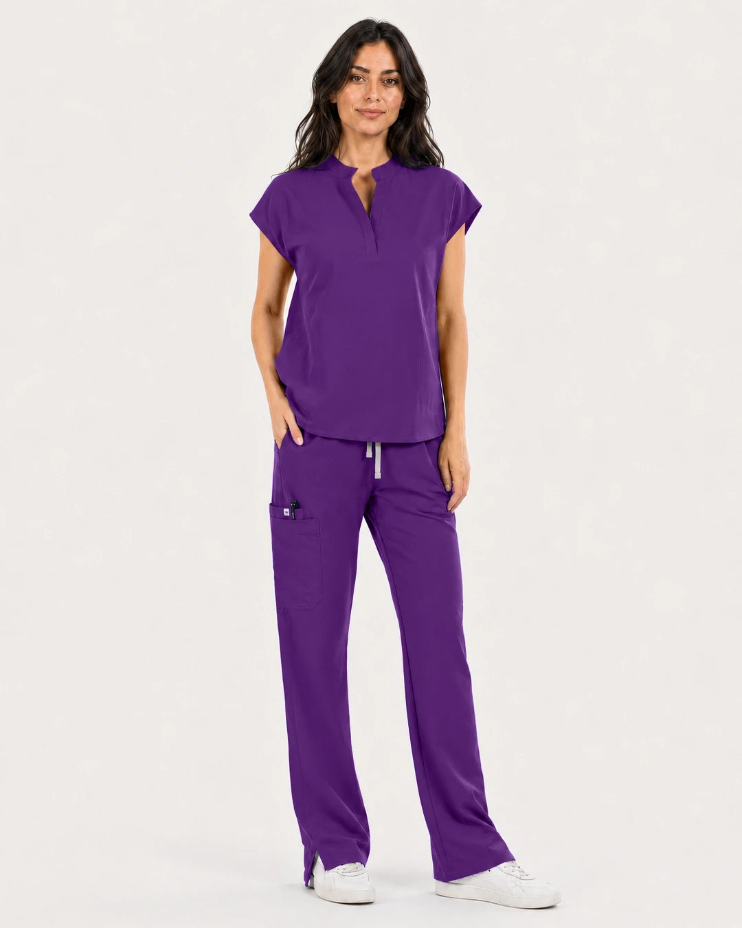 Dark Purple Eipnare Women's Mandarin Sleeveless Straight-Leg Scrub Set - Stretch Medical Scrubs for Women