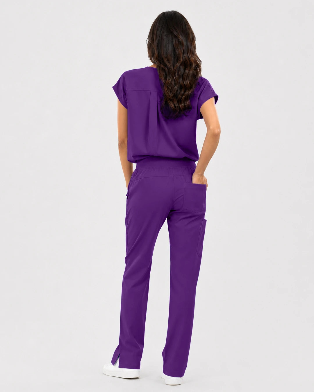 Dark Purple Eipnare Women's Mandarin Sleeveless Straight-Leg Scrub Set - Stretch Medical Scrubs for Women